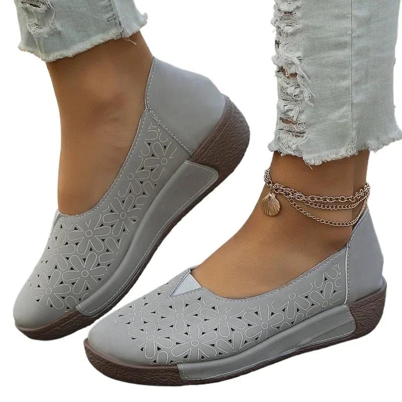 Modne buty damskie 2024 Gorąca wyprzedaż Wsuwane damskie baleriny Jesień Okrągły nosek Jednolite Outdoorowe Casualowe Wygodne Niskie obcasy Buty Plus Size