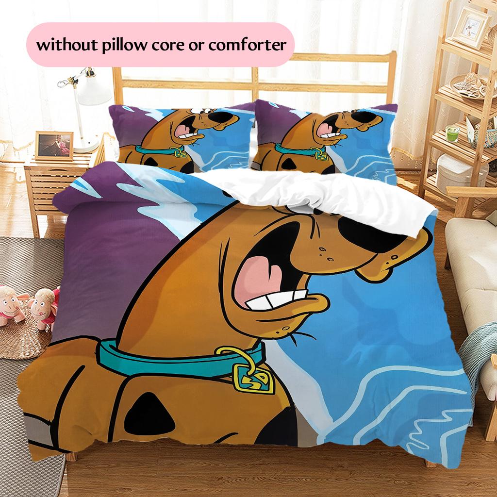 Pościel z wzorem Scooby-Doo Zestaw kołdry Dekoracja domu Prezent (1 * poszwa na kołdrę + 2 * poszewki na poduszki bez rdzenia)