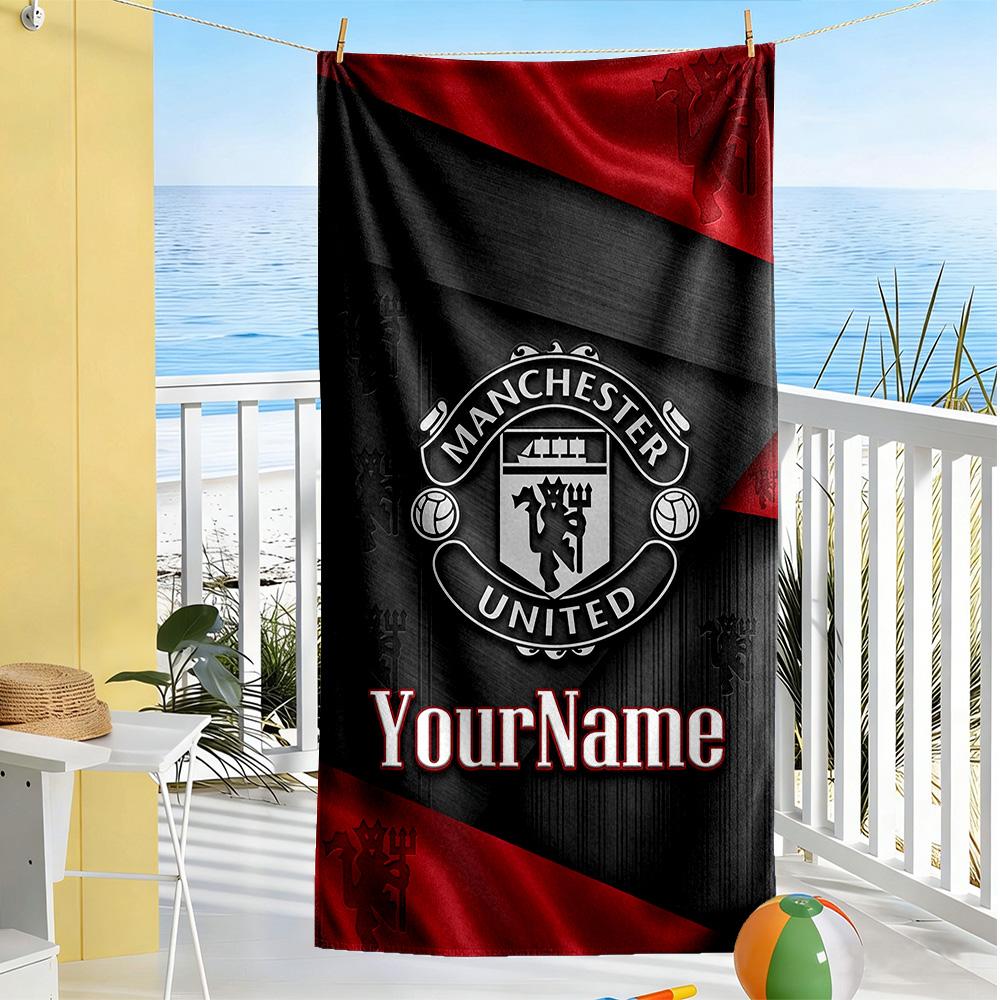Manchester Customize Text Beach Towel Quick-Dry Soft Microfiber Perfect for Traveling Yoga Camping and Swimming