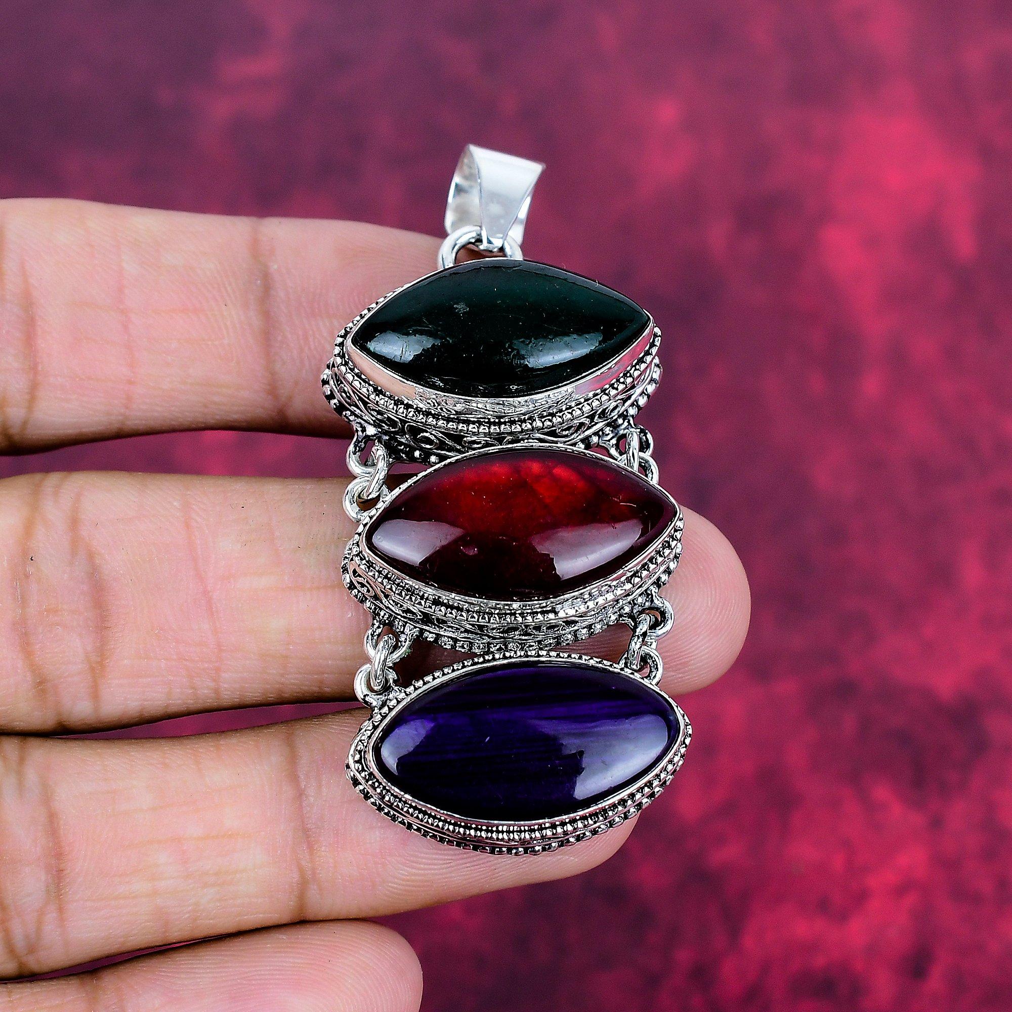 

Кулон с многоцветным лабрадоритом, ювелирные изделия из цельного серебра 925 пробы, кулон ручной работы с драгоценными камнями, подарки для жены, абсолютно новый кулон 2.55 Inches