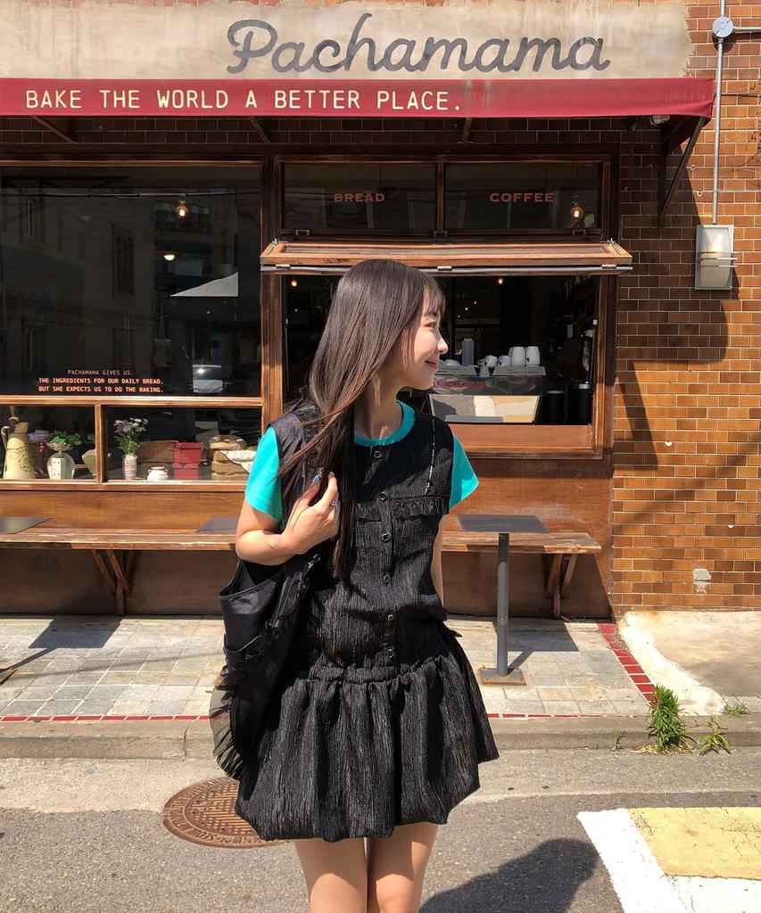 Mualeumoa Veil Shirring Volume Dress-Black