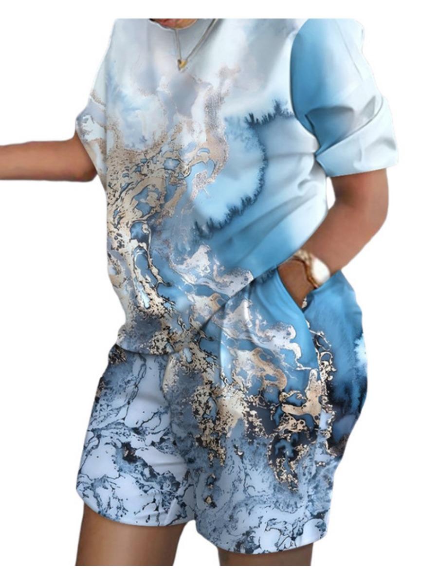 

Літня популярна футболка з 3d-принтом + шорти, комплекти з 2 предметів, модний повсякденний жіночий короткий костюм, м’який спортивний костюм для бігу, трендовий одяг, одяг M