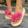 Women's Summer Double Flower Comfortable Lightweight Platform Flip Flop Beach Wedge Sandals Slip On Casual Slippers for Outdoor Use