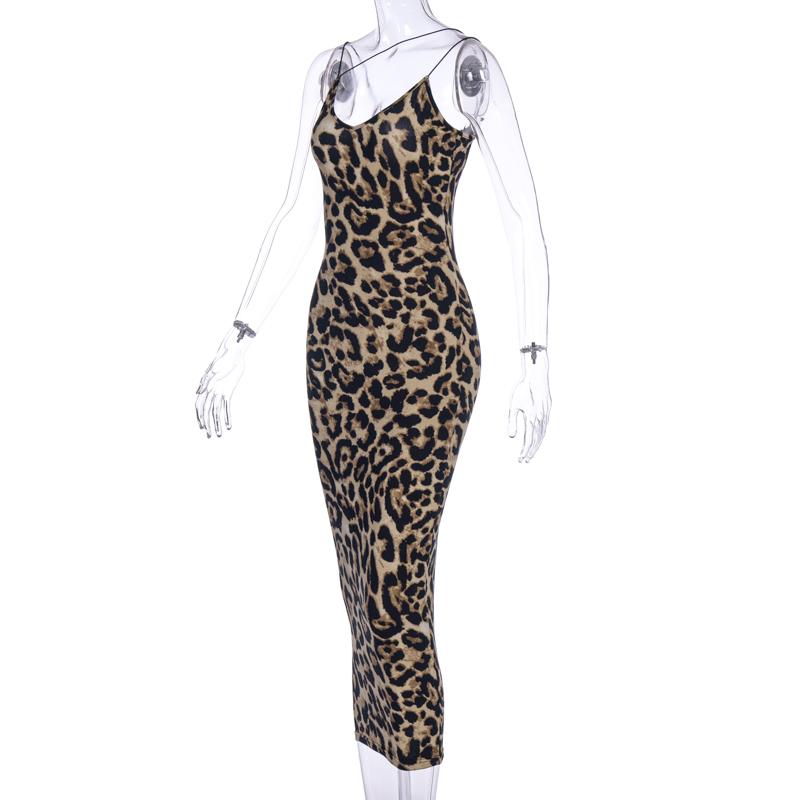 Leopard Print Sleeveless V-Neck Sexy Dress Women Bodycon Midi Dress Spring Fashion Streetwear Party Off Shoulder Elegant Festival Outfits