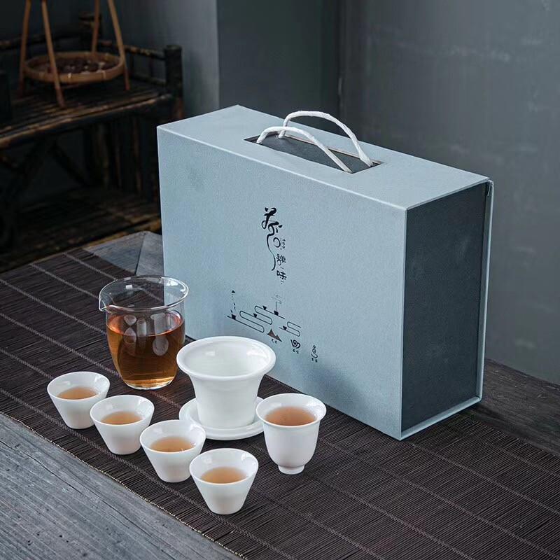 Tuopai Bright Gloss Mutton-fat Jade Ceramic Teacup Set