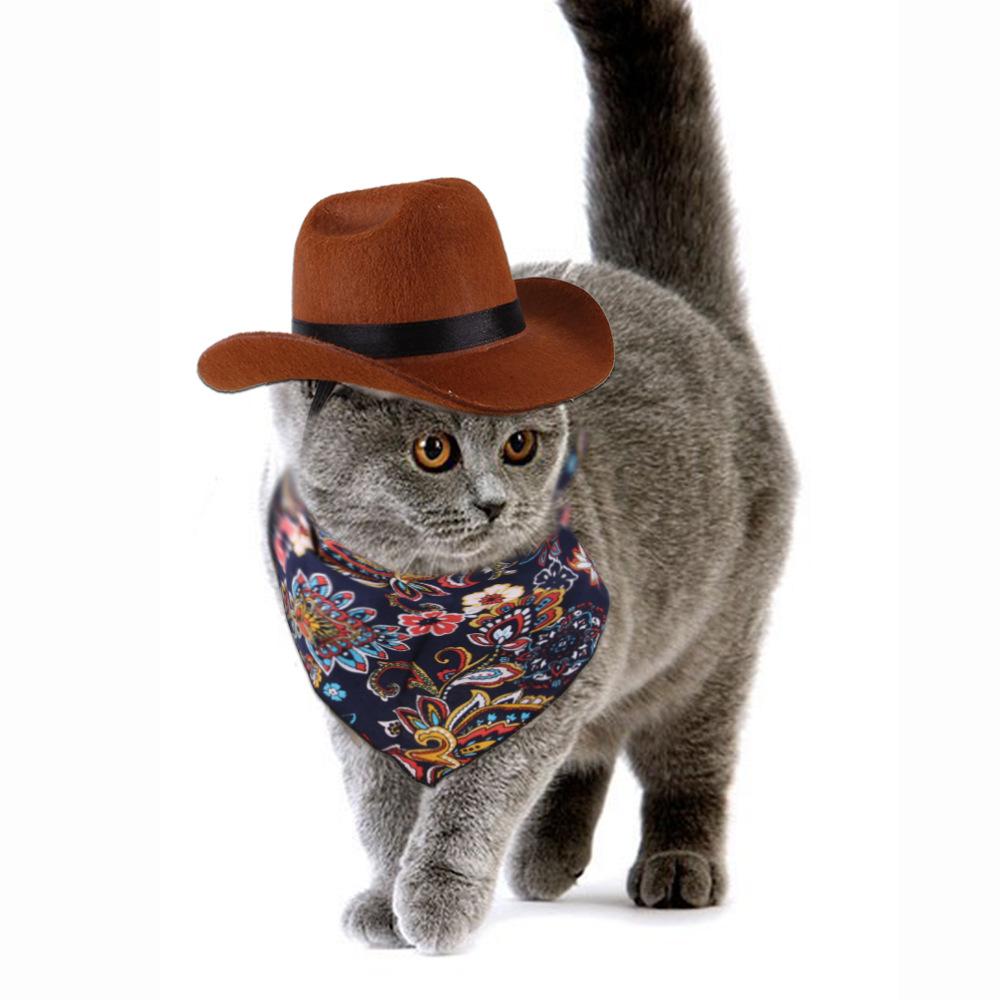2024 New Dog Cat Western Cowboy Hat Photo Prop Pet Triangle Scarf Doll Decoration Pet Accessories Street Party Pet Caps