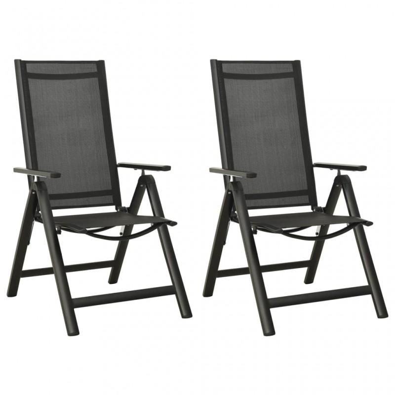 Day and Night - Day and Night Folding Garden Chairs 2 Pcs Black Aluminum Textilene