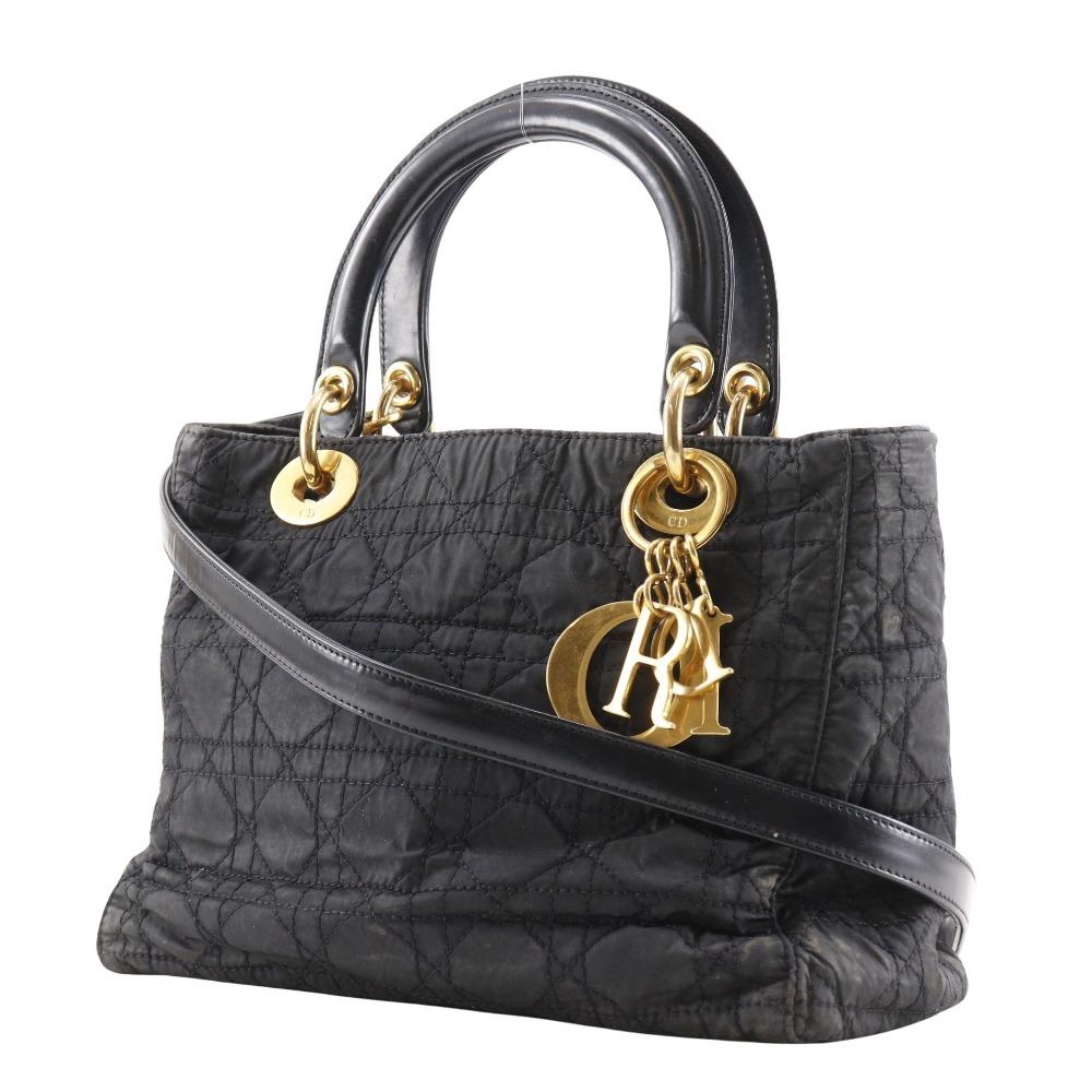 Dior Lady Dior Handbag Canage 2WAYShoulder black Nylon Women Used