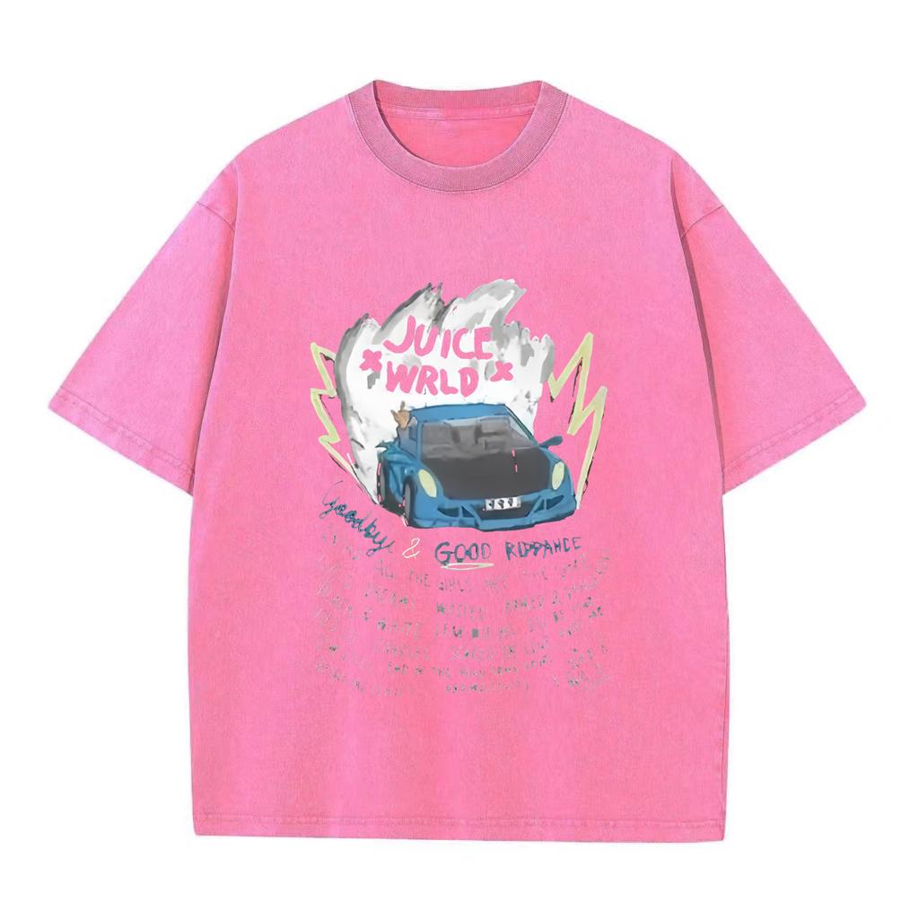 Tricou Retro Spălat Vintage Bărbat și Femeie Rapper Juice Wrld Tricou Retro Spălat Vintage cu Glugă