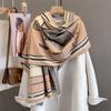 Orange Geometric Pattern Imitation Cashmere Scarf & Shawl – Versatile, Warm, Autumn/Winter Wear
