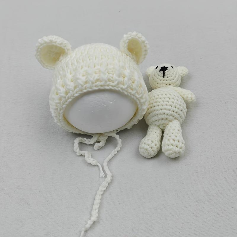 Cute Photography Props Cute Handknitted Bear and Hat Photography Pose Props Knitted Handmade Gift Cartoon Hat Photography Studio Other