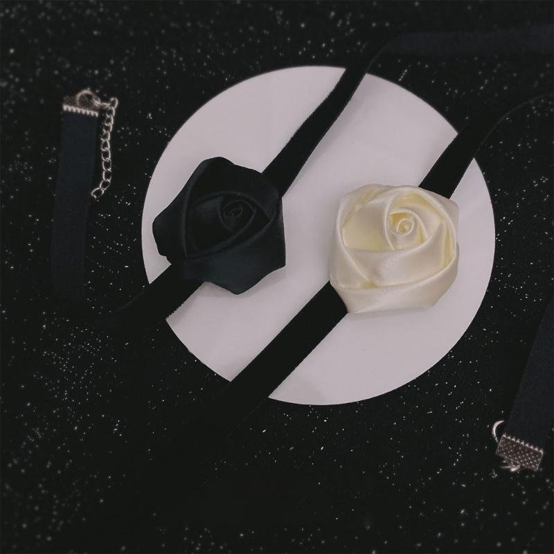 Fashion Choker Necklace Women Silk Satin Rose Necklace Flower Rose Chocker Clavicle Chain Party Sexy Jewelry Ornament