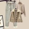 Inverno Agnello Peluche Pelliccia Pile Granulare Giacca Maglione Pantaloni Casual Completo Tre Pezzi Moda Professionale Completo Pantaloni Donna