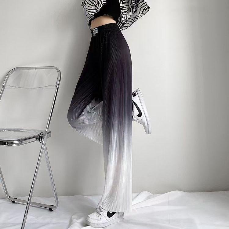 Korean Style Women's Three-Color Gradient Pleated Wide-Leg High-Waisted Floor-Length Pants