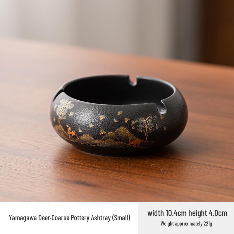 Retro Chinese-Style Large Windproof Ashtray - Coarse Pottery Design, High-End Luxury Cigarette Holder for Home & Office