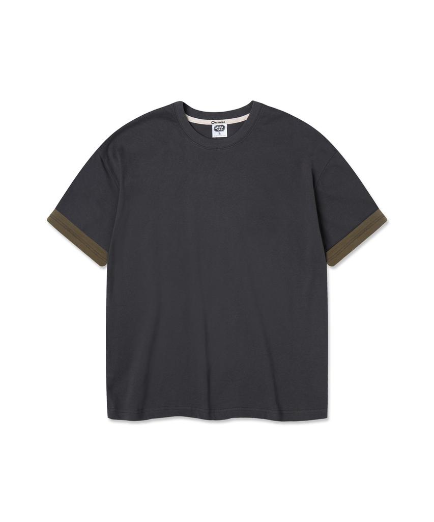 ALVINCLO Plain Color Block Roll-Up Short Sleeve Tee Ast3682 (4 Colors)