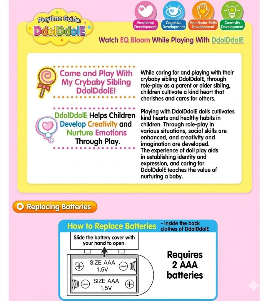 [Offiziell Mimi World] Crybaby DdolDdolE Interaktive Puppe / DdolDdolE Mama Rollenspiel-Set, Koreanisches Spielzeug