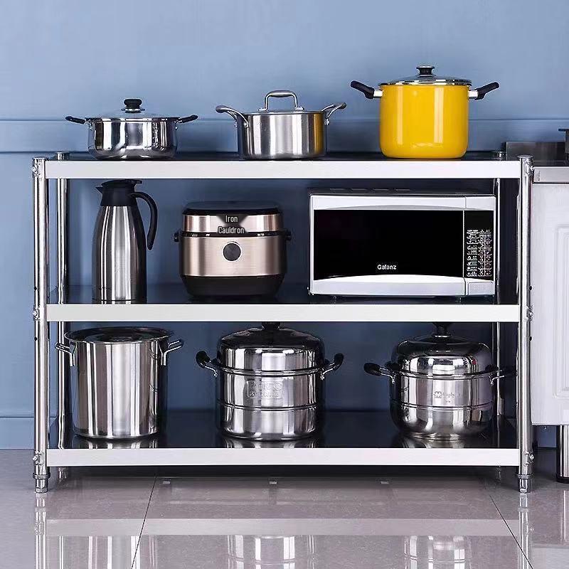 Carbon Steel Three-Tier Floor-Standing Kitchen Storage Rack Thickened, Height 60 cm, 2 Shelves