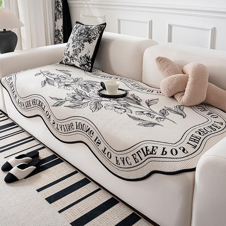 Nordic Light Luxury Sofa Cushion Advanced Sketch Hepburn Flower Shaped Sofa Towel Black and White Classic Non-Slip Cushion Cloth Cover Cover