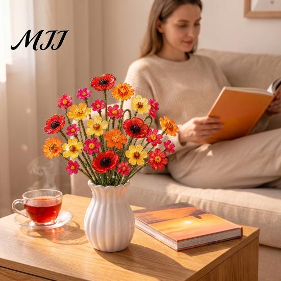Set Tutorial Fiore con Perline Kit Bouquet di Fiori Selvatici, Artigianato Fai da Te Floreale Decorazione per la Casa Realizza Fiori, Progetto Artistico con Perline per Adulti Adolescenti Kit