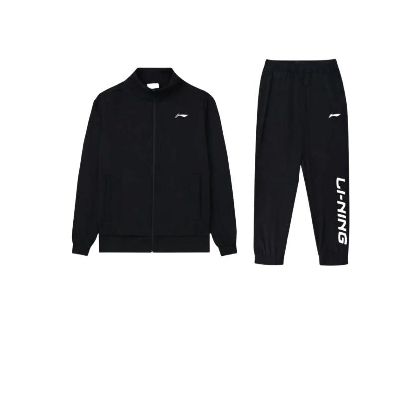Li Ning Badminton Series Stand Collar Zipper Cardigan Hoodie Long Pants Casual Sports Suit Unisex suit Black YYKU181-1+-AWDTD93-1