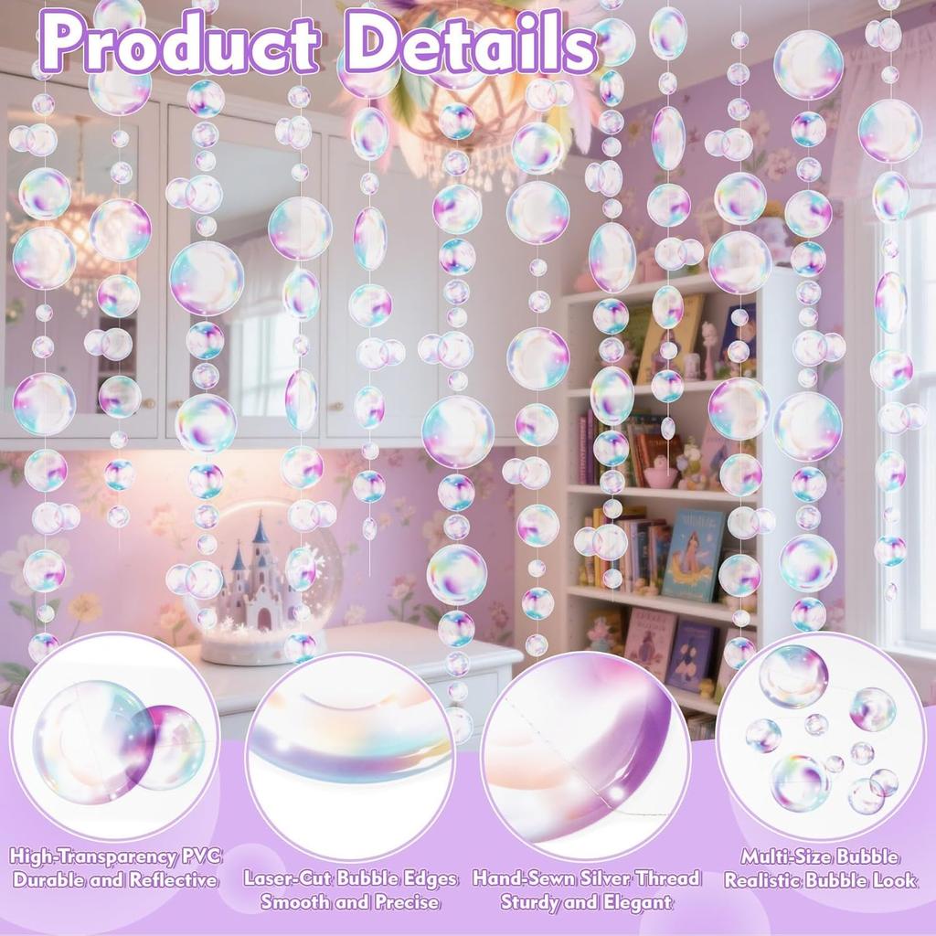 Transparent Bubble Garlands - Colored Bubble Decorations Mermaid Birthday Decorations Hanging Streamer Under The Sea Ocean Garland for Birthday