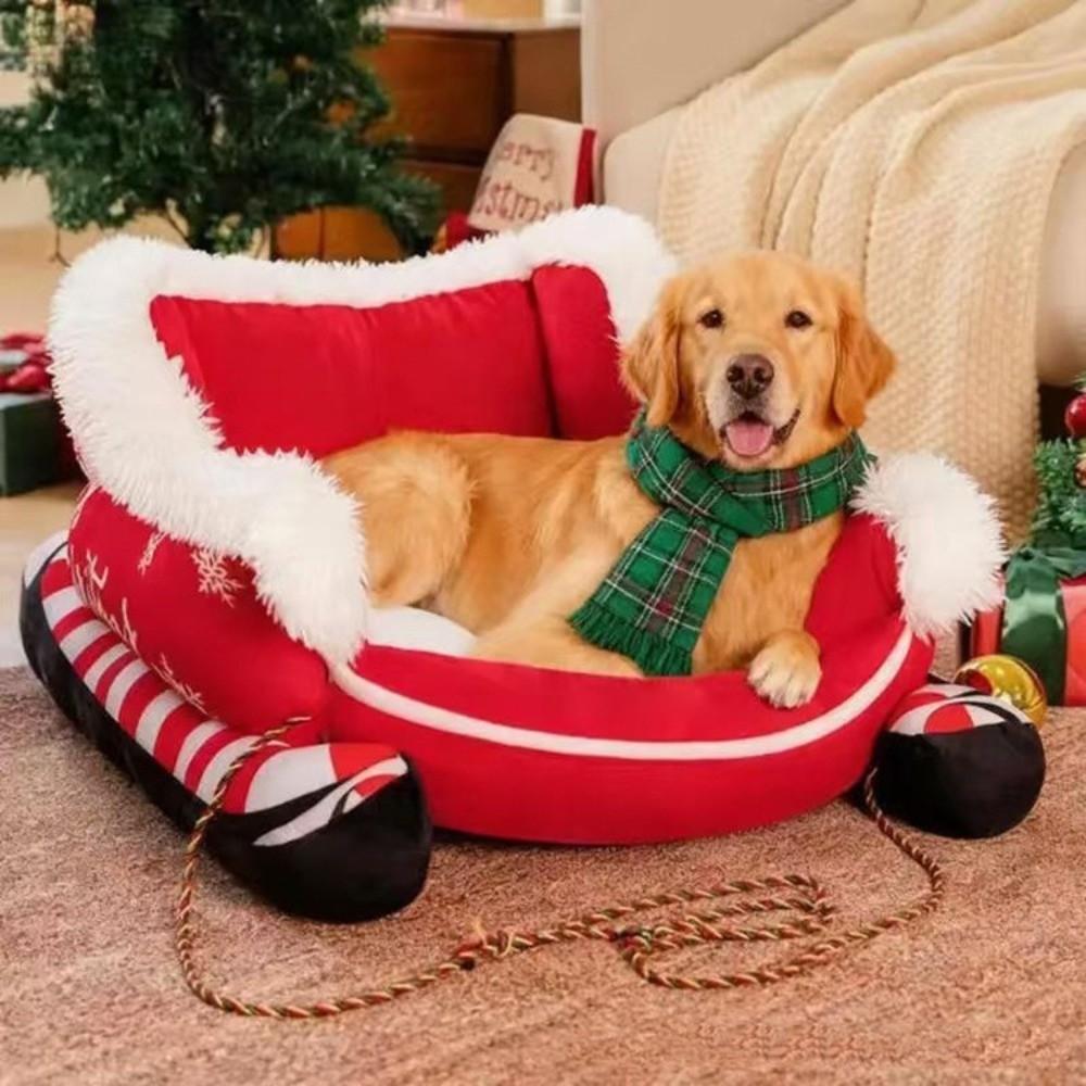 Bite Resistant Christmas Sleigh Pet Bed Reindeer Shape Xmas Sleigh Cat Nest Living Room