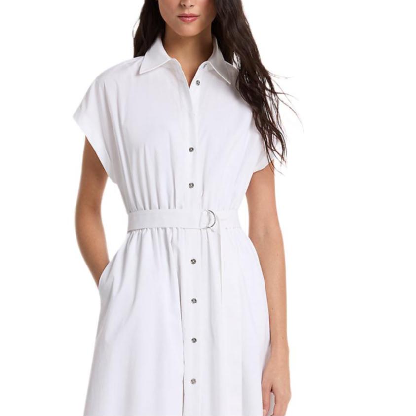 Michael Kors Button-Down Collar Cotton Poplin Midi Dress Women Dresses JS683FQKLZ-0100