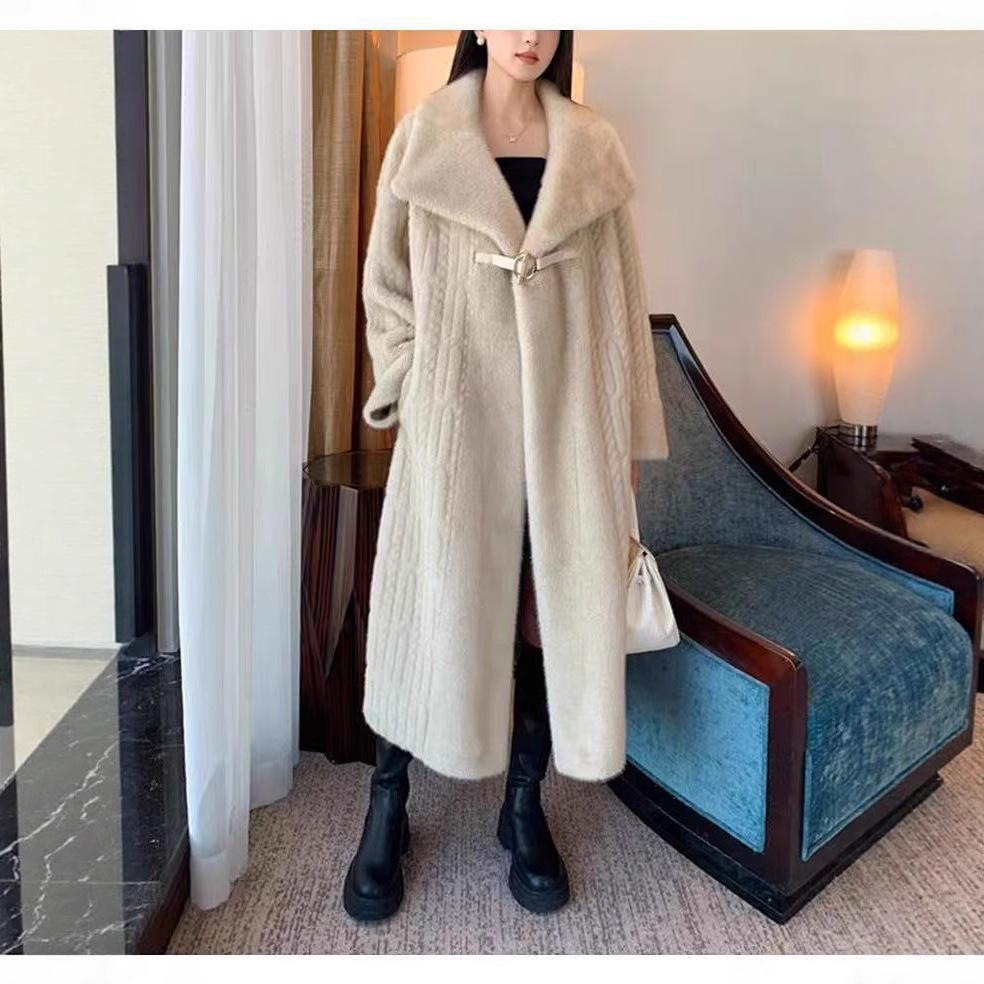 

Пальто из норки 2025 года с воротником и очень длинное пальто из норки для женского стиля для поездок на работу one size fits all