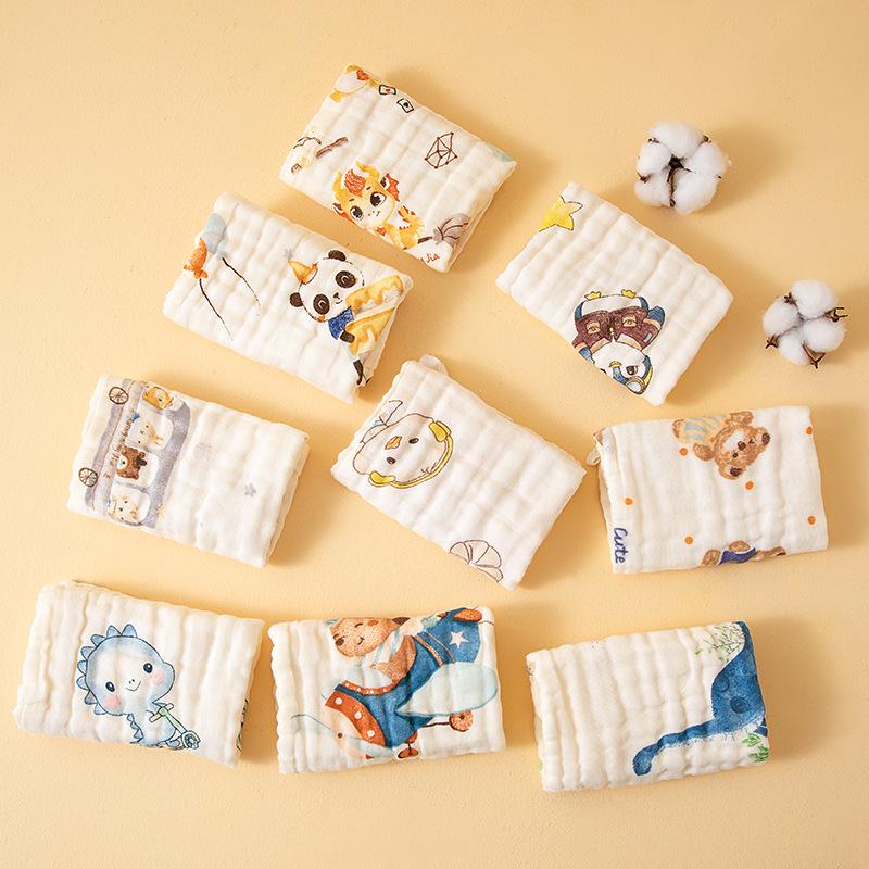 Pure Cotton Baby Washcloth - Soft Cartoon Infant Face Towel, Saliva Towel, Newborn Small Square Towel