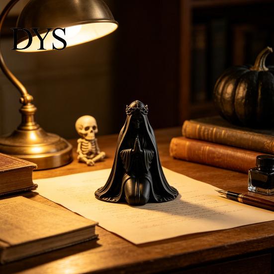 Dunkle Ästhetik Desktop-Dekoration 3D-gedruckte kniende Skelettbraut-Figur, Gotische Totenkopf-Statue Detaillierte 3D-Kunst mit Schleier & Krone, Halloween-Tischdekoration