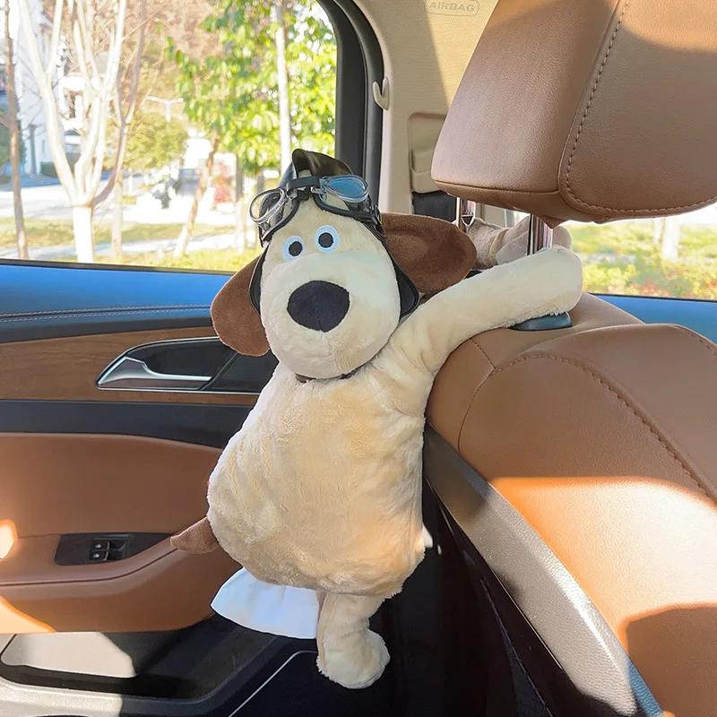 Soft Plush Tissue Box Cute Pet Hanging Car Paper Tower Box Creative Plush Doll Tissue Box In-car Armrest Doll Decoration