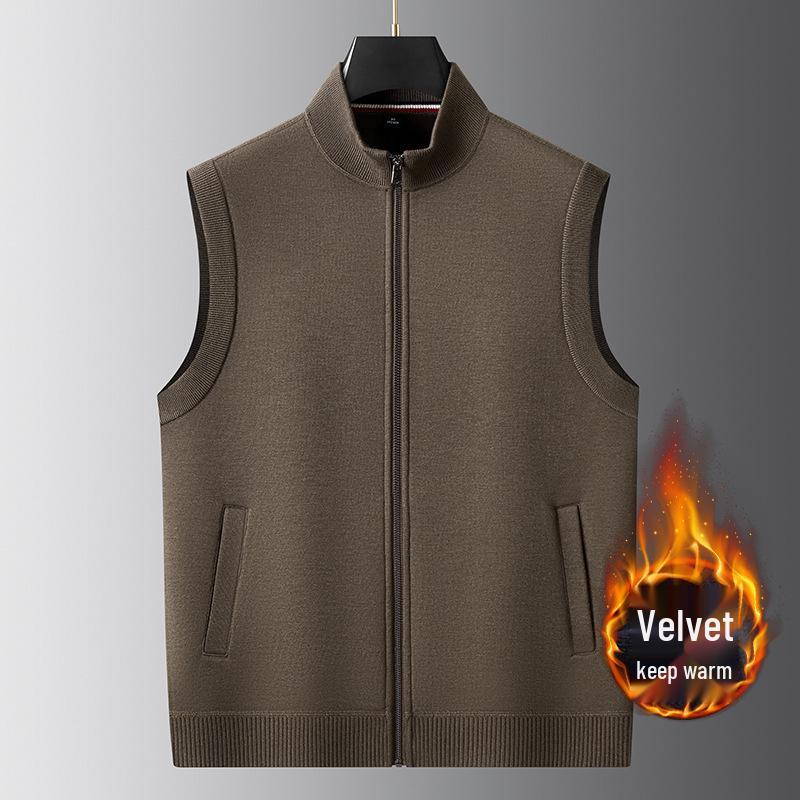 

Fat Brother 2025 Wool Blend Knit Vest: Warm, Velvet-Lined, Loose Fit with Stand Collar for Autumn and Winter. L темного кольору хакі