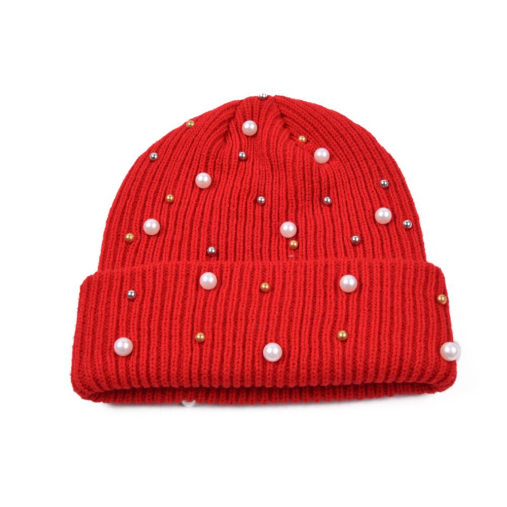 Winter Unisex Knitted Beanie Hat 3D Embroidered Pearl Rhinestones Warm Y2K Style Spandex/Cotton Outdoor
