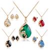 Women's Rhinestone Pendant Necklace Earrings Ring Party Wedding Jewelry Set