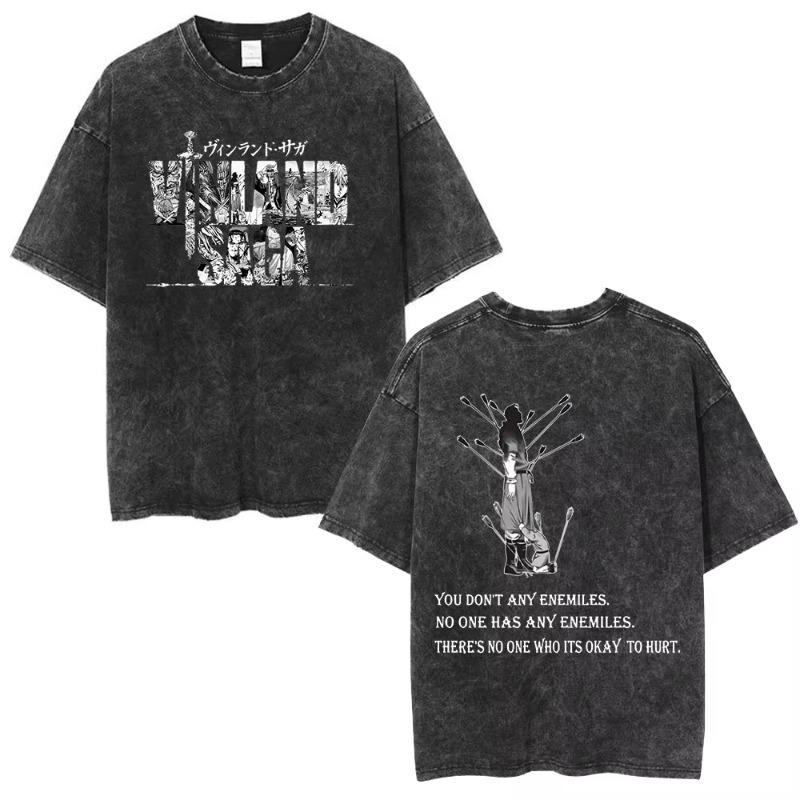 Washed Vintage Anime Vinland Saga Thorfinn You Are Not My Enemies I Have No Enemies T Shirt Men Casual Cotton T-shirts