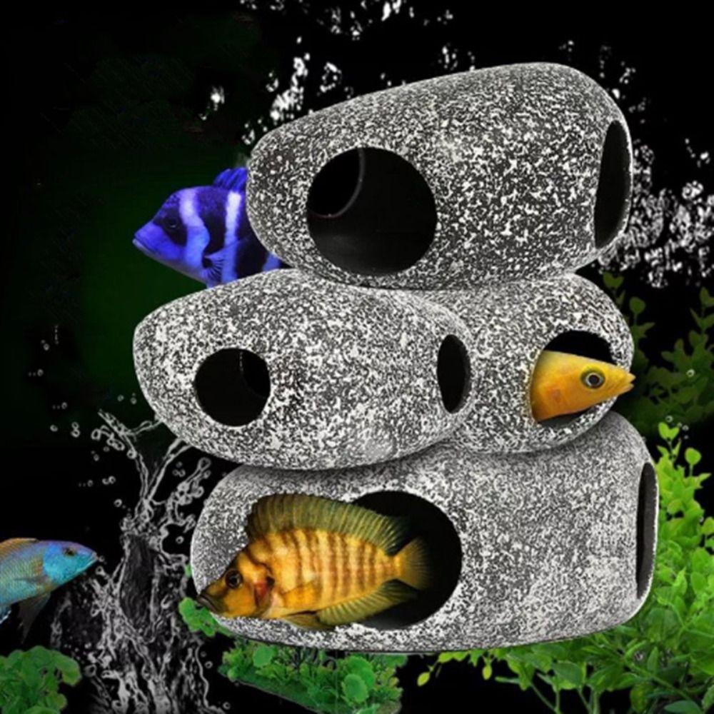 Delicate Cichlid Stone Cave Ceramic Fish Rock House Shrimp Adornment Hiding Tank Cave Pond