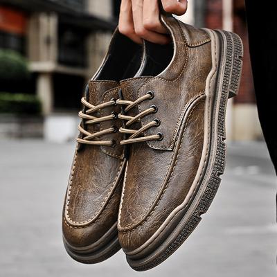 Men's Shoes Fashion Casual Leather Shoes Trend British Style Lace-up Leather Shoes Retro Business Dress Small Leather Shoes