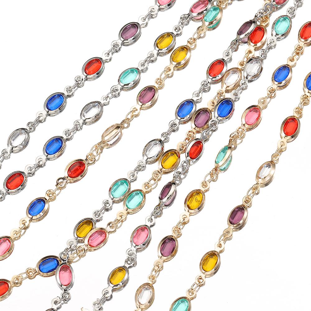 1meter Glass Crystal Oval Beads Copper Chain for Necklace Bracelet Jewelry Making DIY Bohemian Colorful Chains Wholesale