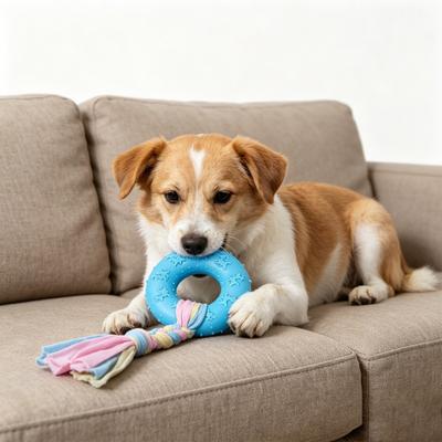 Dog Rope Toy Rubber Ring Dog Chew Toy with Braided Cloth Strips Dog Tug of War Rope Toy for Fetch Toss-and-Catch
