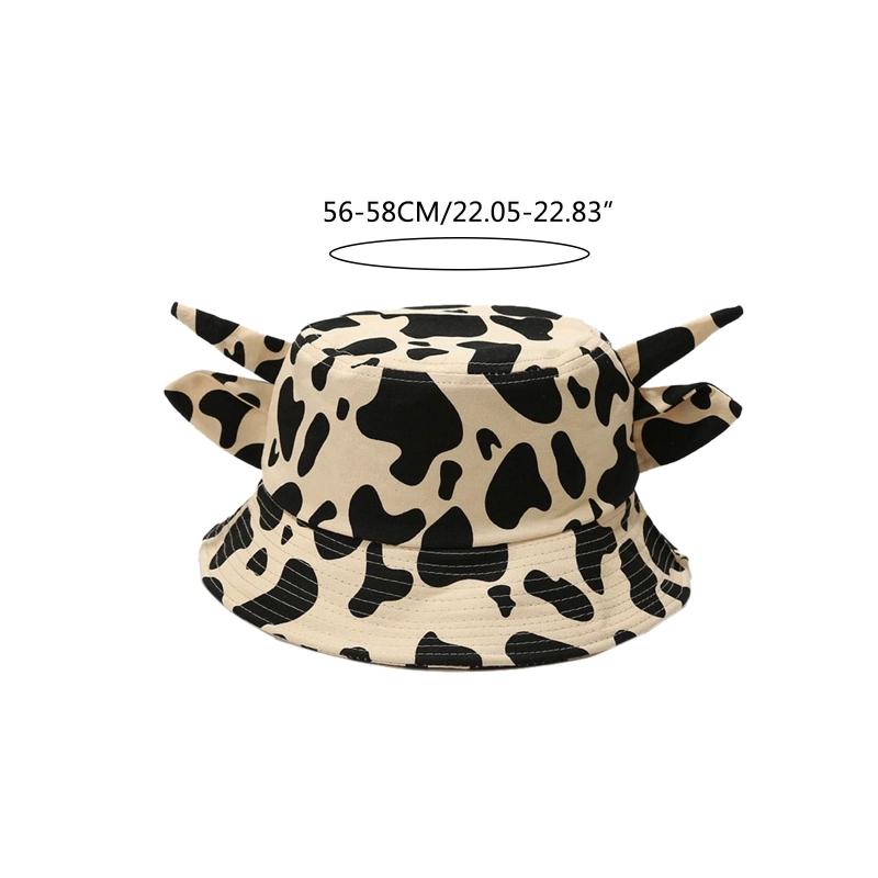 Summer for Sun Cap Wide Brim Fisherman Hat Cow Print Bucket Hat with Horns & Ear