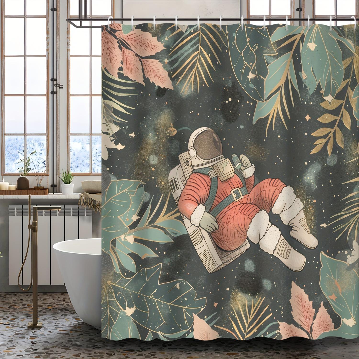 

Shower Curtain: Festive Astronaut in a Tropical Jungle for a Unique and Imaginative Bathroom Decor W90XH180cm