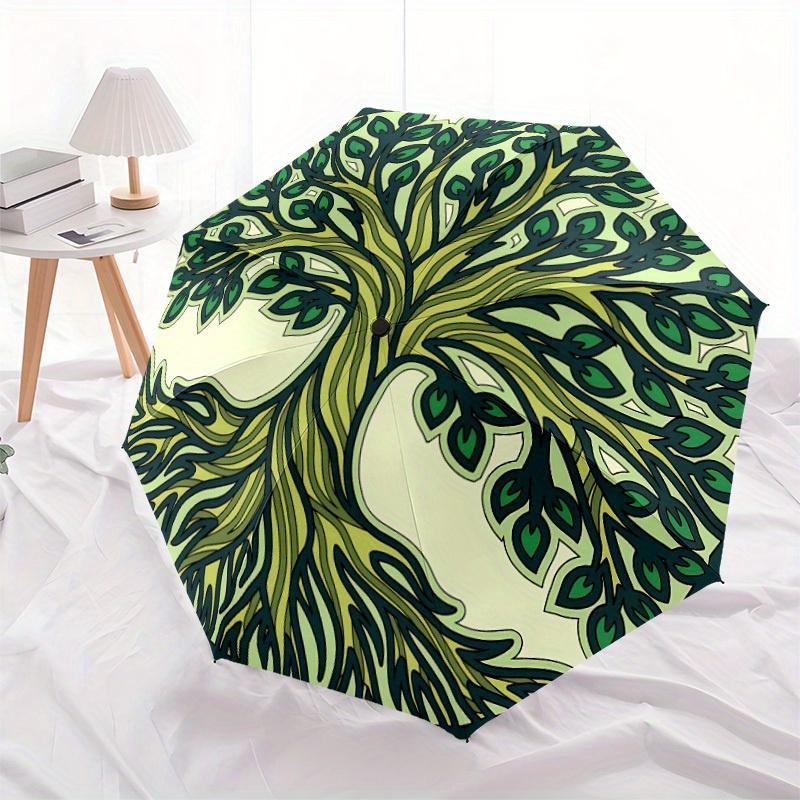 1pc Tree of Life Automatic Folding Umbrella - 8-Rib Iron Frame, Portable Sunshade with Plastic Handle yy250731284
