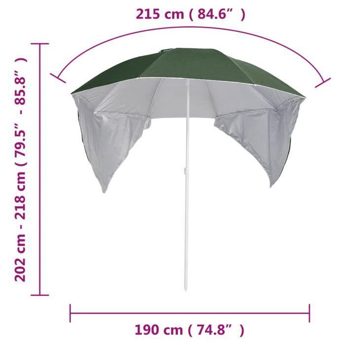 VidaXL Beach Umbrella with Sidewalls Green 215 Cm, Beach Sunshade, Outdoor Umbrella, Patio Umbrella, 318838