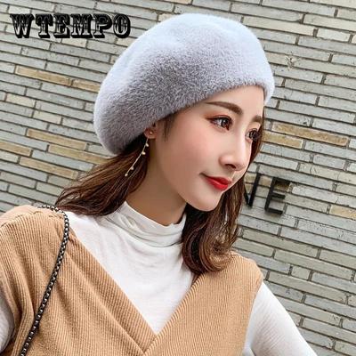 Dámské podzimní a zimní čepice Plus sametové zesílení Teplá ochrana uší Pletená čepice Baret Králičí kožešinová čepice Vlněná čepice Dámské