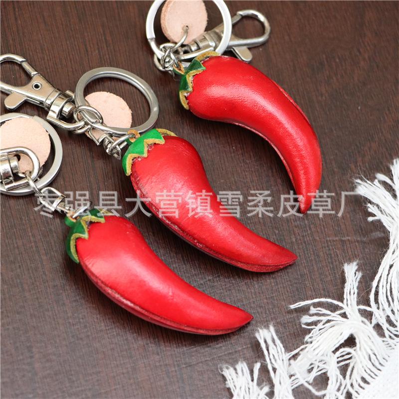 Creative First Layer Cowhide Small Red Pepper Pendant Bag Pendant Accessories Vegetable Car Keychain Cute Birthday Gift