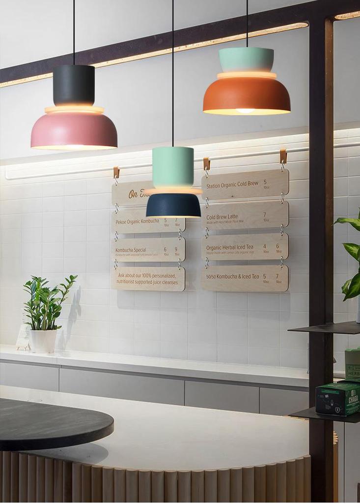 Nordic Macaron Halo Pendant Lamp - Modern Warm Lighting for Restaurants, Bars, and Bedrooms