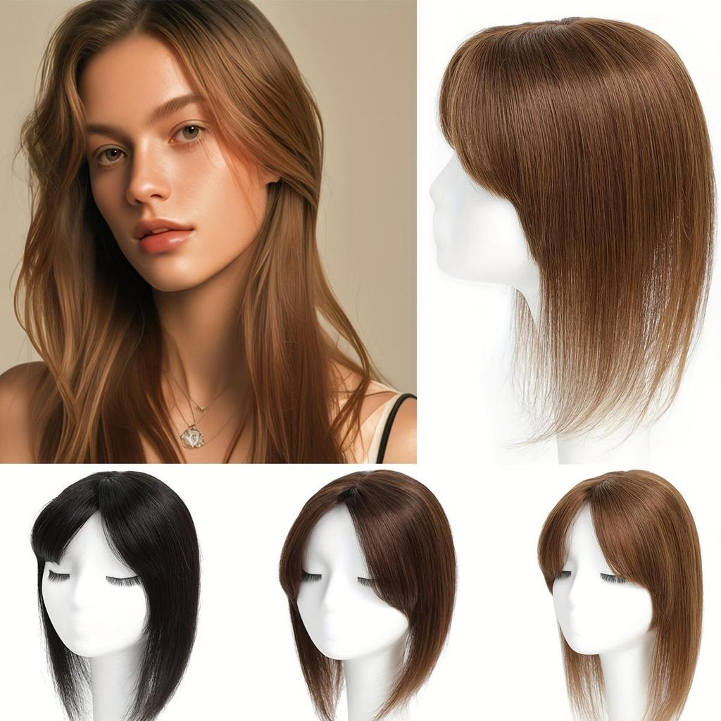 12-14 Zoll Kunsthaar-Topper für Damen, glattes Haar, Mittelscheitel, leicht gewellt, Clip-in-Haarteil mit Pony, perfekt für alle Haartypen