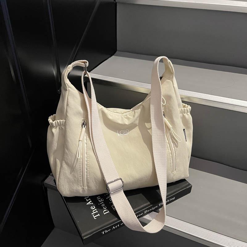 Nylon Shoulder Bag Women Casual Everyday Tote Bag with Zipper Pockets and Adjustable Strap