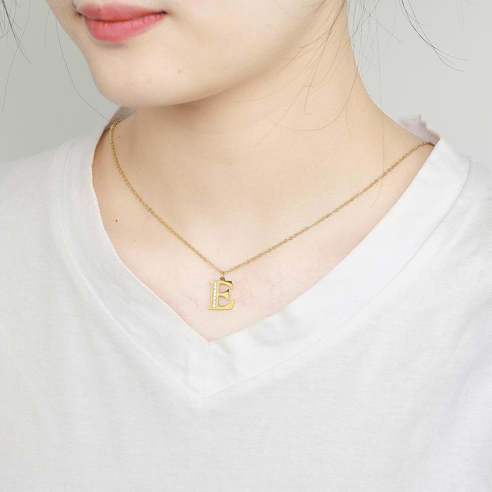 My Shape A-Z Letters Necklaces Girls Initials Alphabet Gold Color Chains Stainless Steel Rhinestone Name Pendant Choker Jewelry
